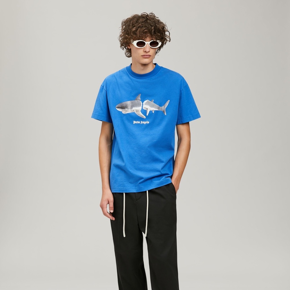 Palm Angels Shark T-Shirt in Blue NWT - Picture 8 of 10